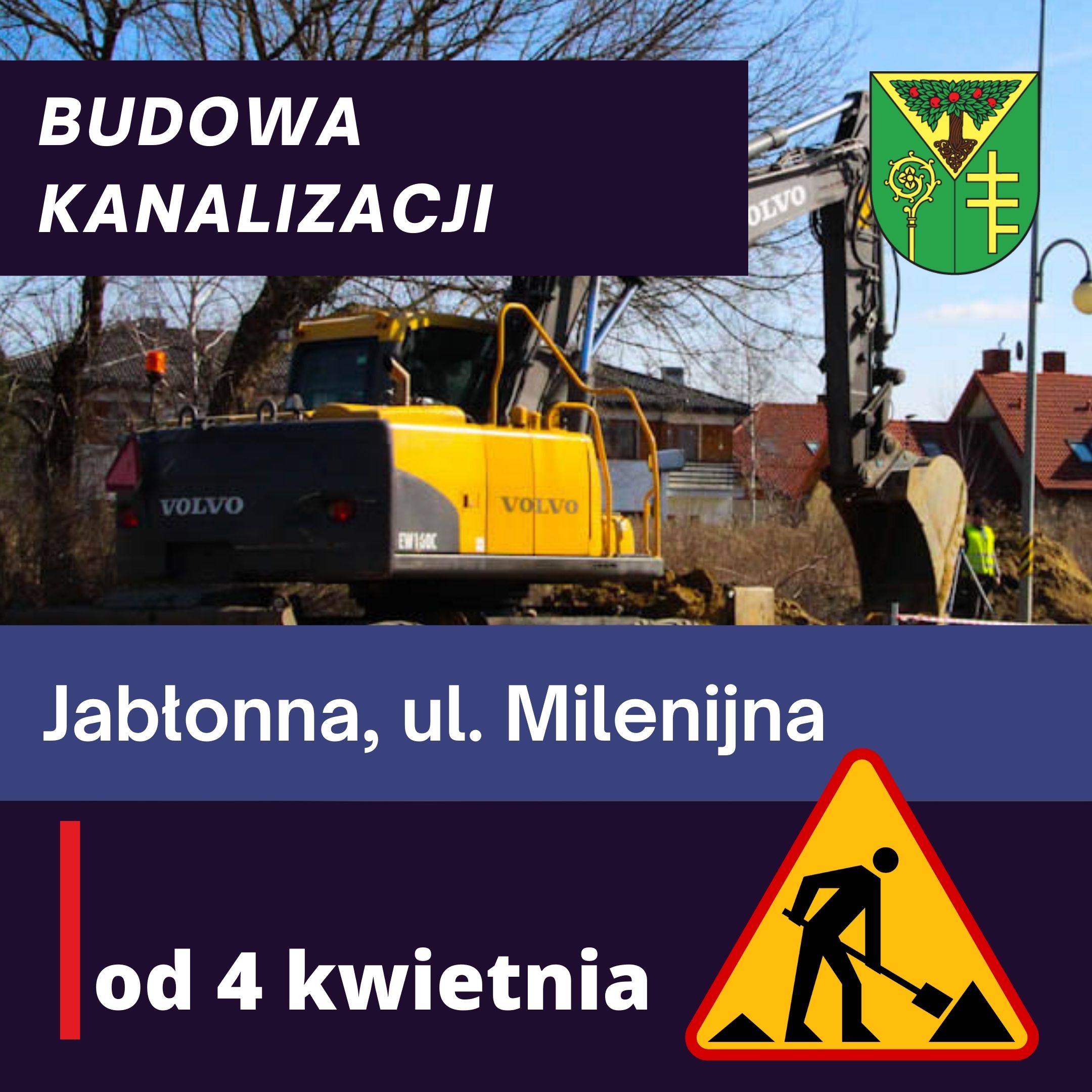 Infografika - budowa kanalizacji w Jabłonnie, ul. Milenijna