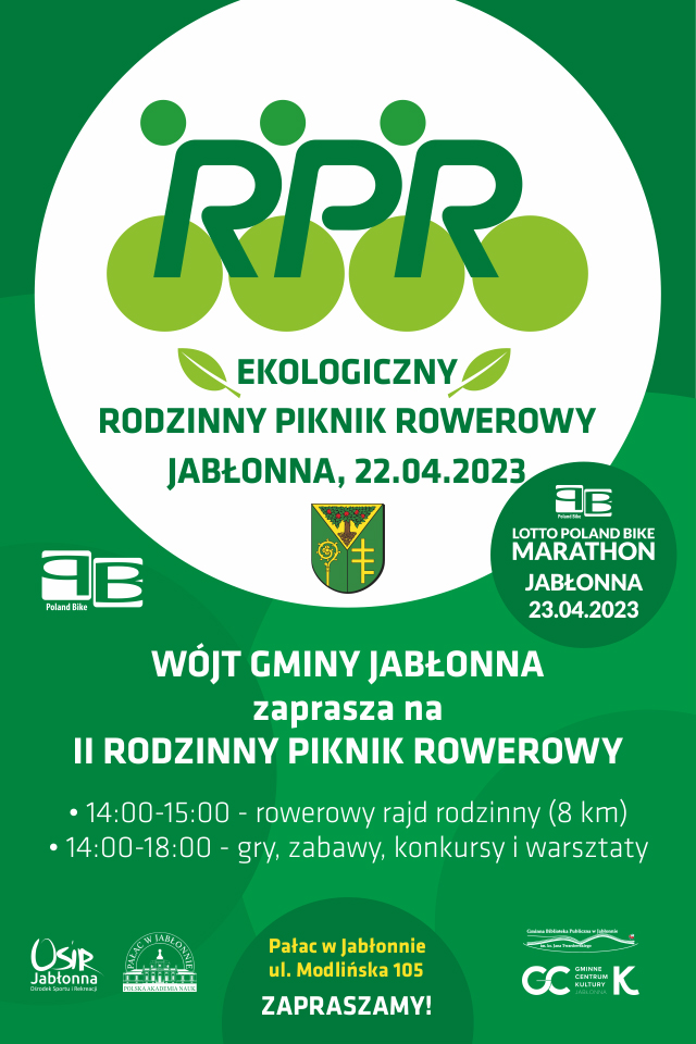 Ekologiczny Rodzinny Piknik Rowerowy - 14.00-15.00 - rowerowy rajd rodzinny (8km), gry i atrakcje dla dzieci