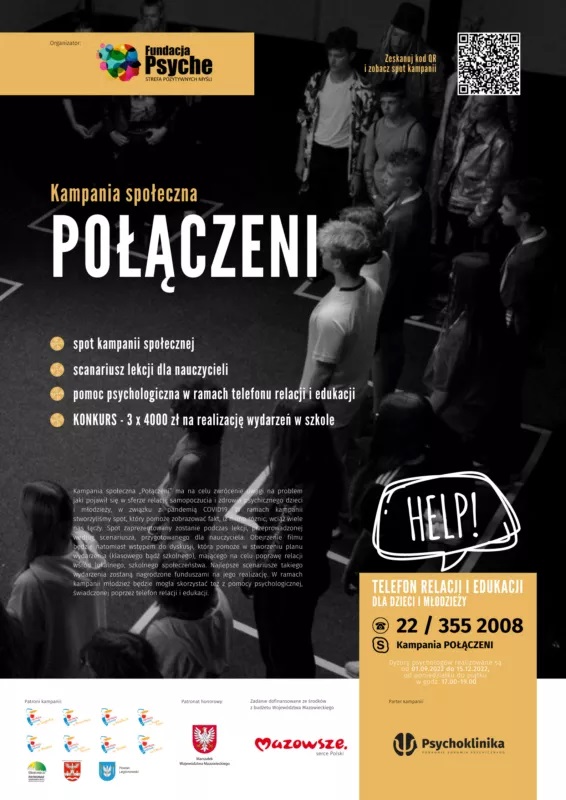 W ramach projektu „Zadbajmy o relacje – psychoedukacja dzieci i młodzieży” realizowanego przez Fundację Psyche – Strefa Pozytywnych Myśli została uruchomiona specjalna Infolinia – Telefon relacji i edukacji. Pod numerem telefonu 22/ 355 2008 od poniedziałku do piątku, w godzinach 17:00-19:00 dyżuruje grupa psychologów posiadających doświadczenie w pracy z osobami w trudnych sytuacjach życiowych.