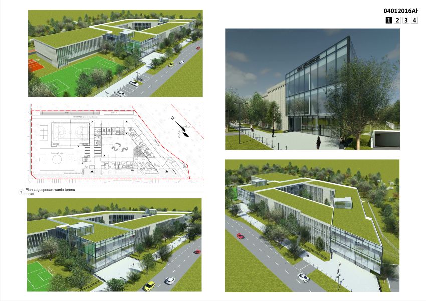 Koncepcja Architektoniczna Szkoły Podstawowej i Liceum na działce gminnej w Jabłonnie nagrodzona III miejscem