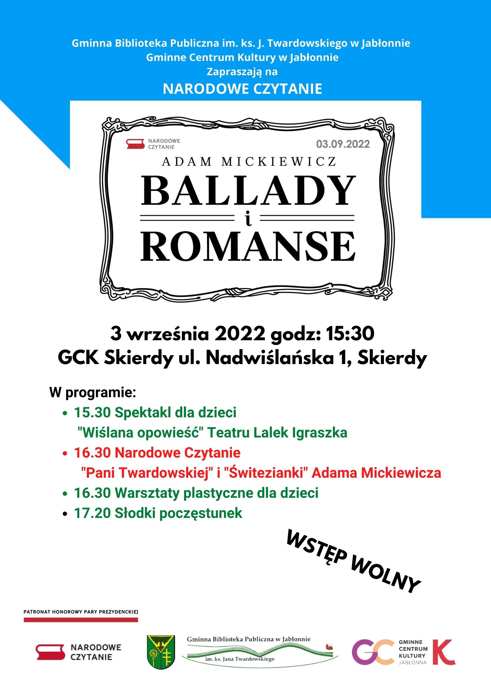 Gminna Biblioteka Publiczna oraz Gminne Centrum Kultury zapraszają 3 września 2022 r. na 