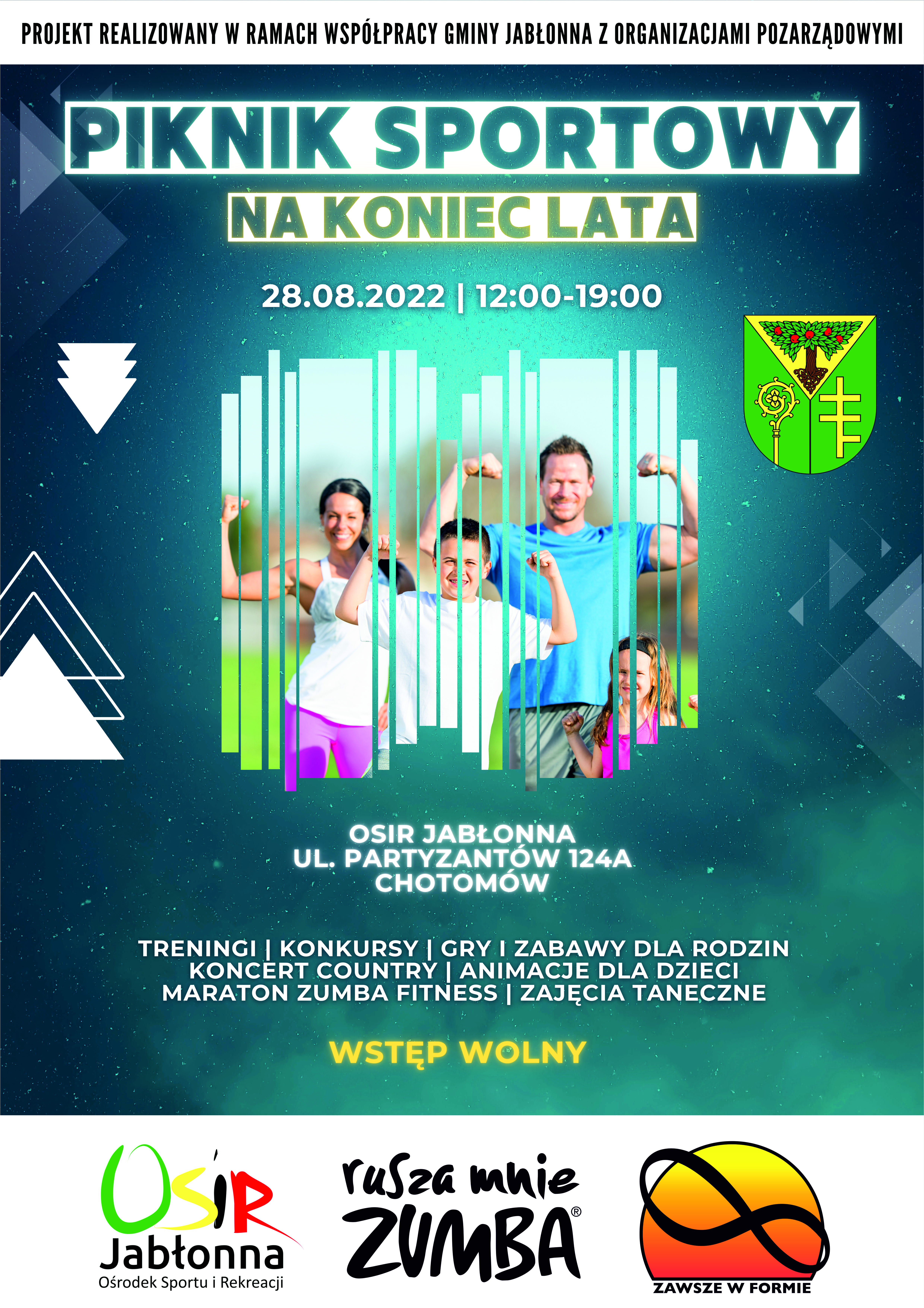Piknik sportowy na koniec lata - 28.08.2022 12.00-19.00, OSiR Jabłonna, Partyzantów 124A, Chotomów, wstęp wolny. Projekt realizowany w ramach współpracy Gminy Jabłonna z organizacjami pozarządowymi. Piknik sportowy na koniec lata - 28.08.2022 12.00-19.00, OSiR Jabłonna, Partyzantów 124A, Chotomów, wstęp wolny. Projekt realizowany w ramach współpracy Gminy Jabłonna z organizacjami pozarządowymi.