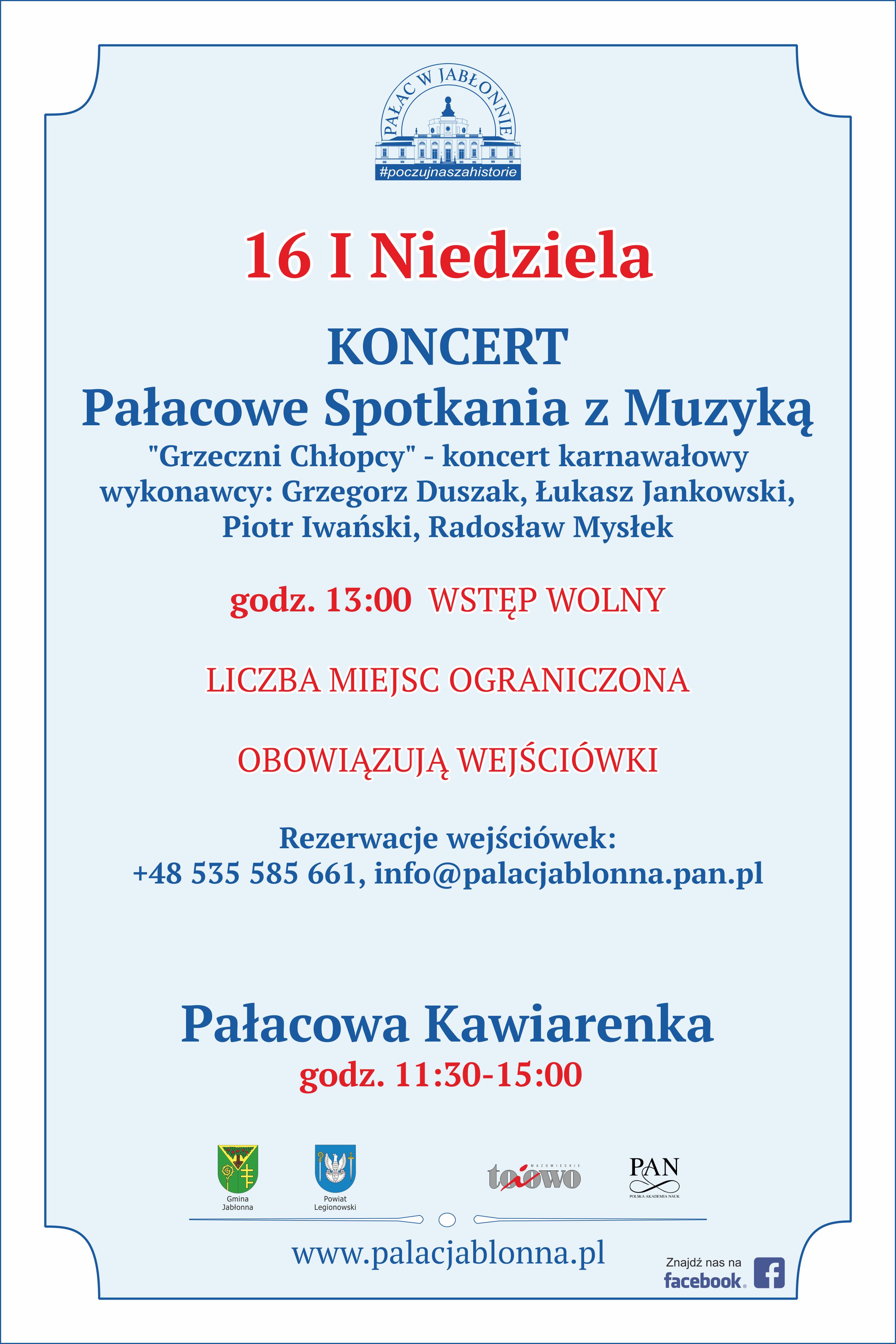 Plakat z informacją o koncercie z cyklu Pałacowe Spotkania z Muzyką