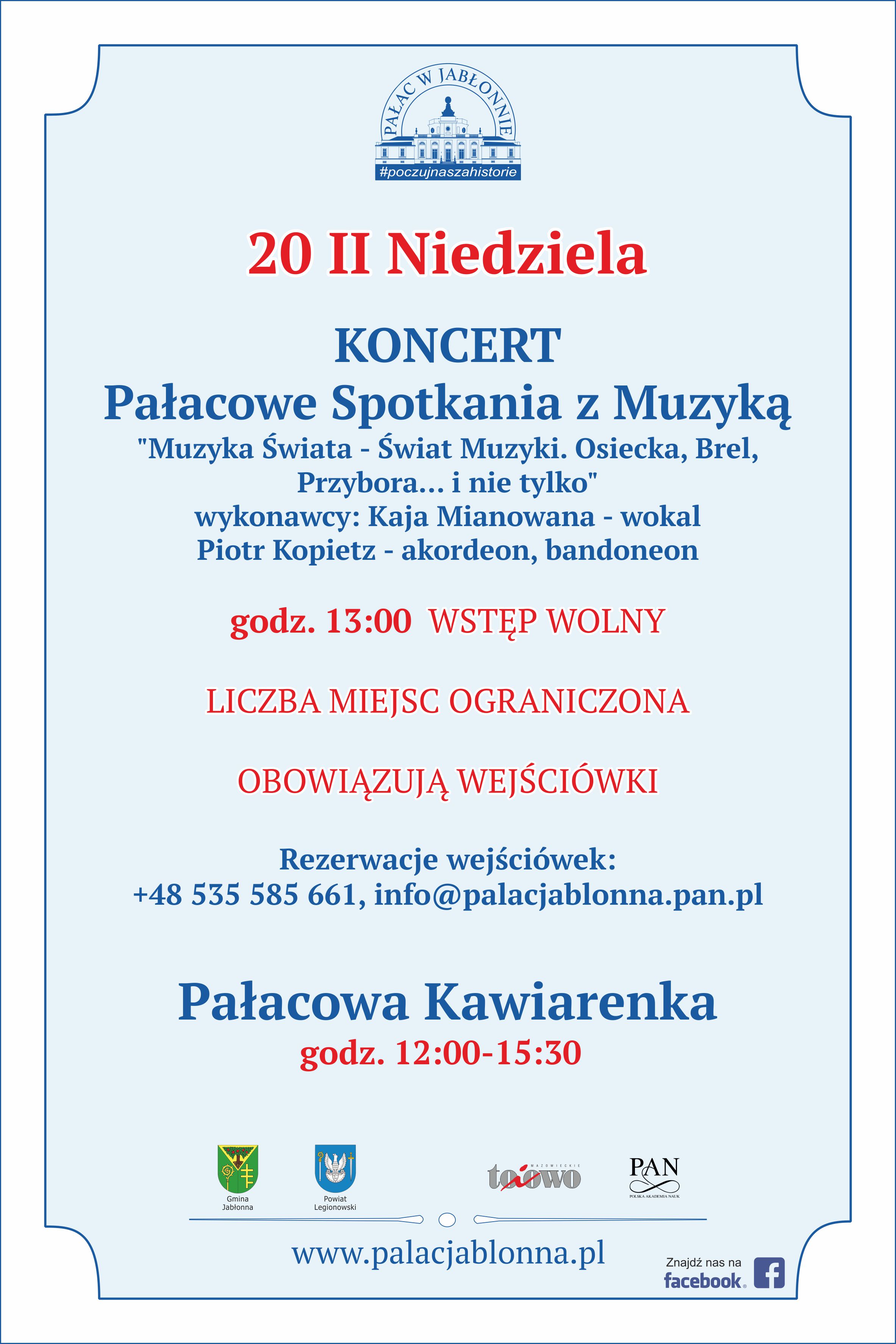 W niedzielę, 20 lutego 2022 r. w ramach Pałacowych Spotkań z Muzyką zapraszamy na koncert 