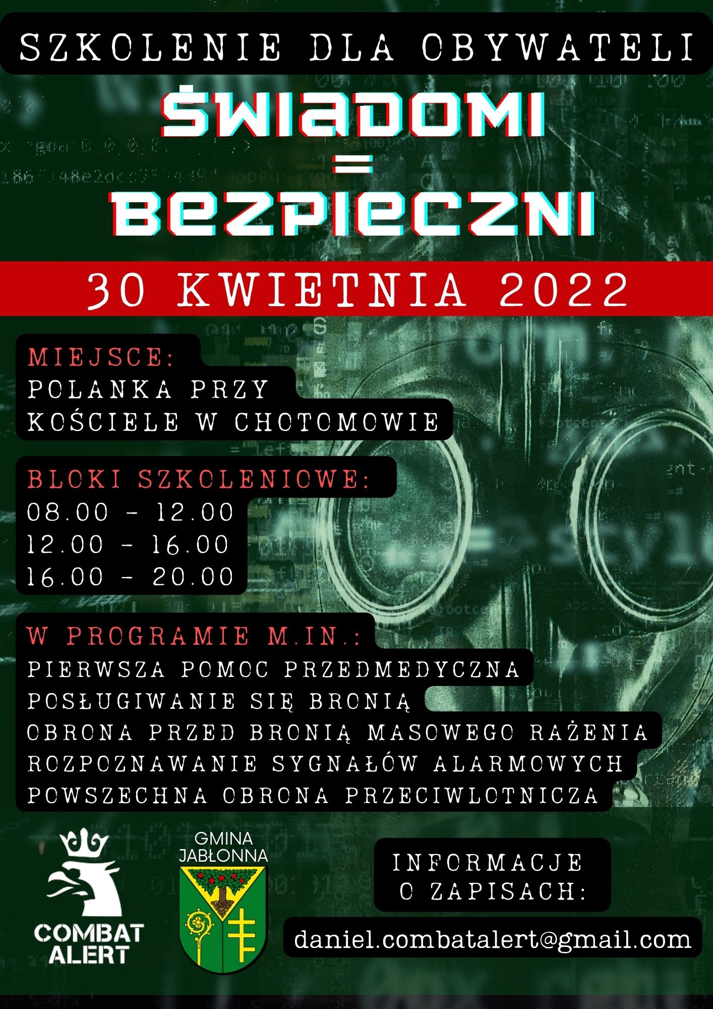 otwarte szkolenie dla obywateli z tematu obronności, 30 kwietnia 2022, Polanka przy kościele w Chotomowie,  