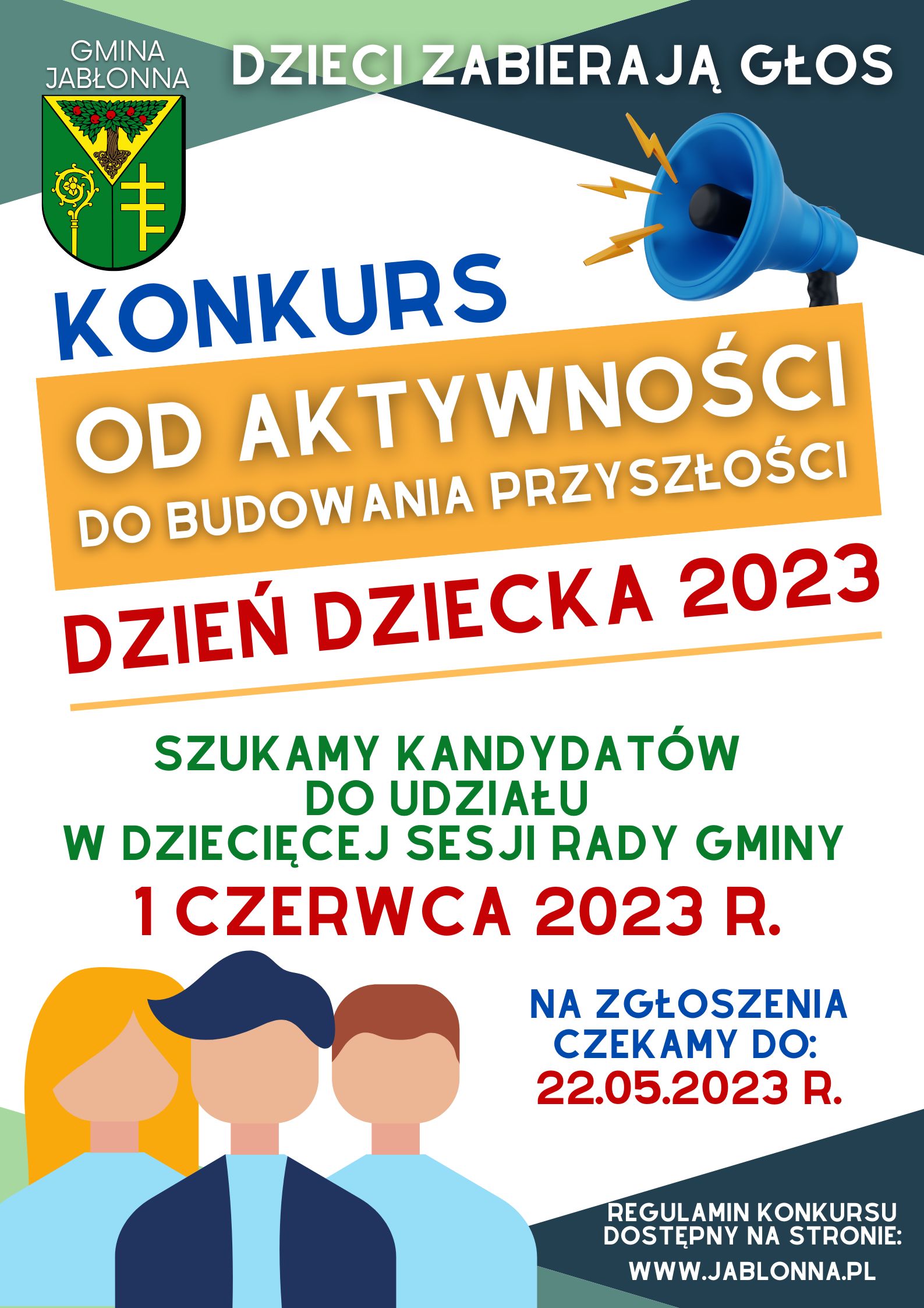 Konkurs od aktywności do budowania przyszłości - Dzień Dziecka 2023. Szukamy kandydatów do udziału w dziecięcej sesji rady gminy -  czerwca 2023 r. na zglosz