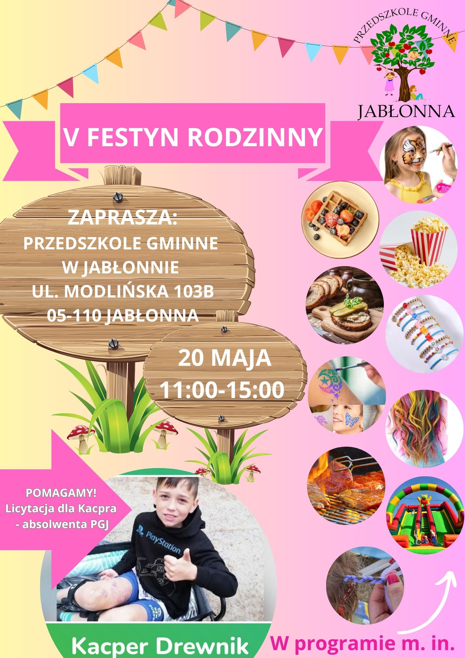 Plakat informujący o V Festynie Rodzinnym w Gminnym Przedszkolu w Jabłonnie