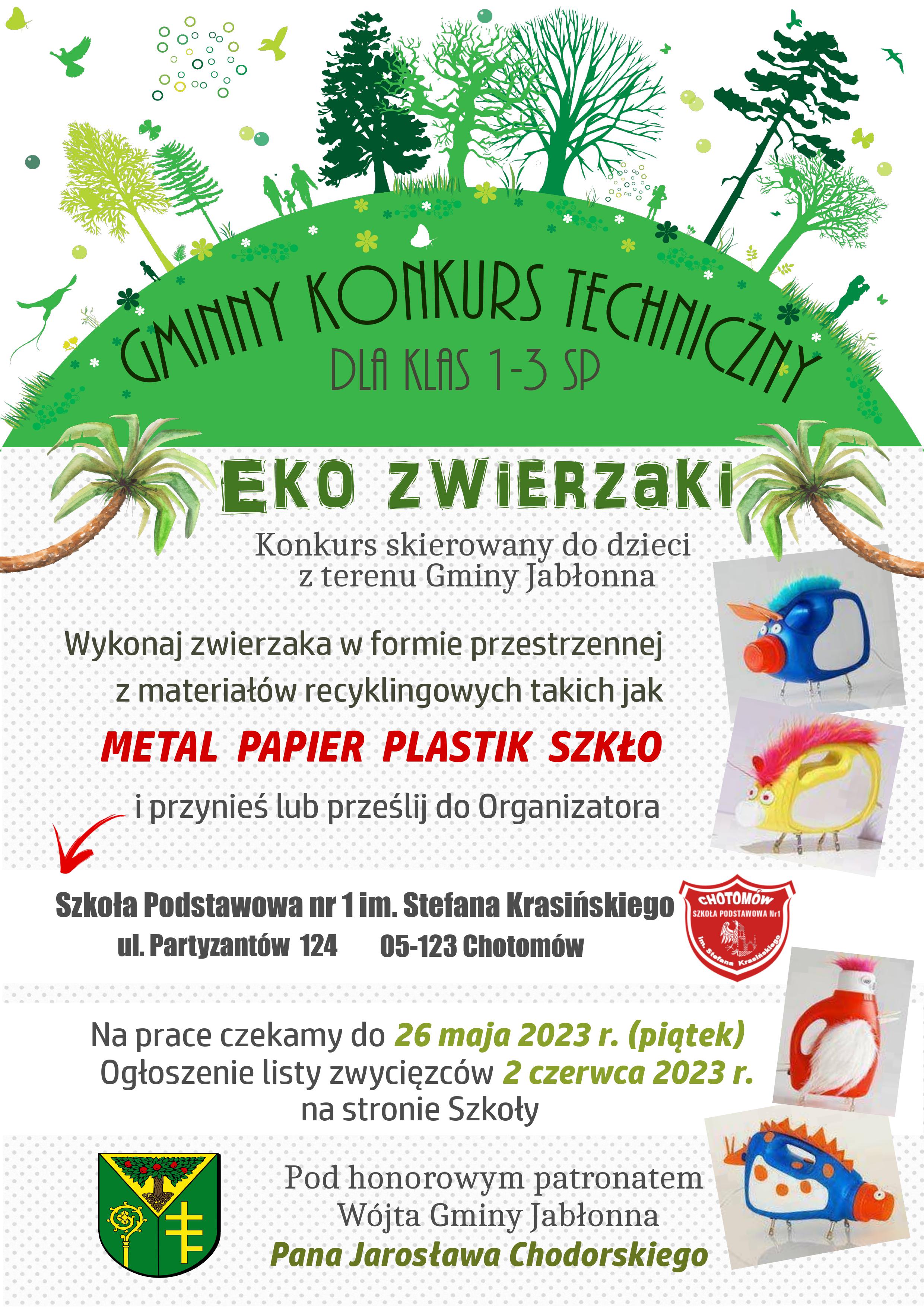 Plakat informujący o konkursie technicznym EKO ZWIERZAKI