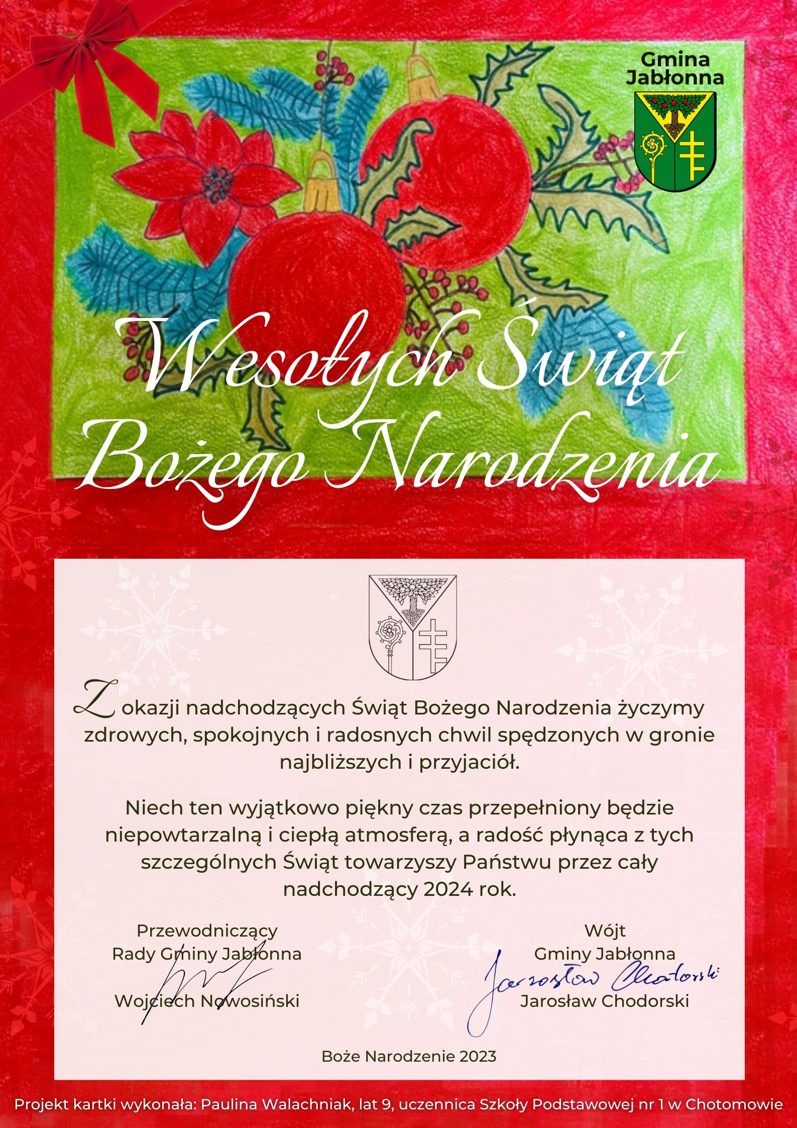 Z okazji nadchodzących Świąt Bożego Narodzenia życzymy zdrowych, spokojnych i radosnych chwil spędzonych w gronie najbliższych i przyjaci&oacute;ł.   Niech ten wyjątkowo piękny czas przepełniony będzie niepowtarzalną i ciepłą atmosferą, a radość płynąca z tych szczeg&oacute;lnych Świąt towarzyszy Państwu przez cały  nadchodzący 2024 rok.  