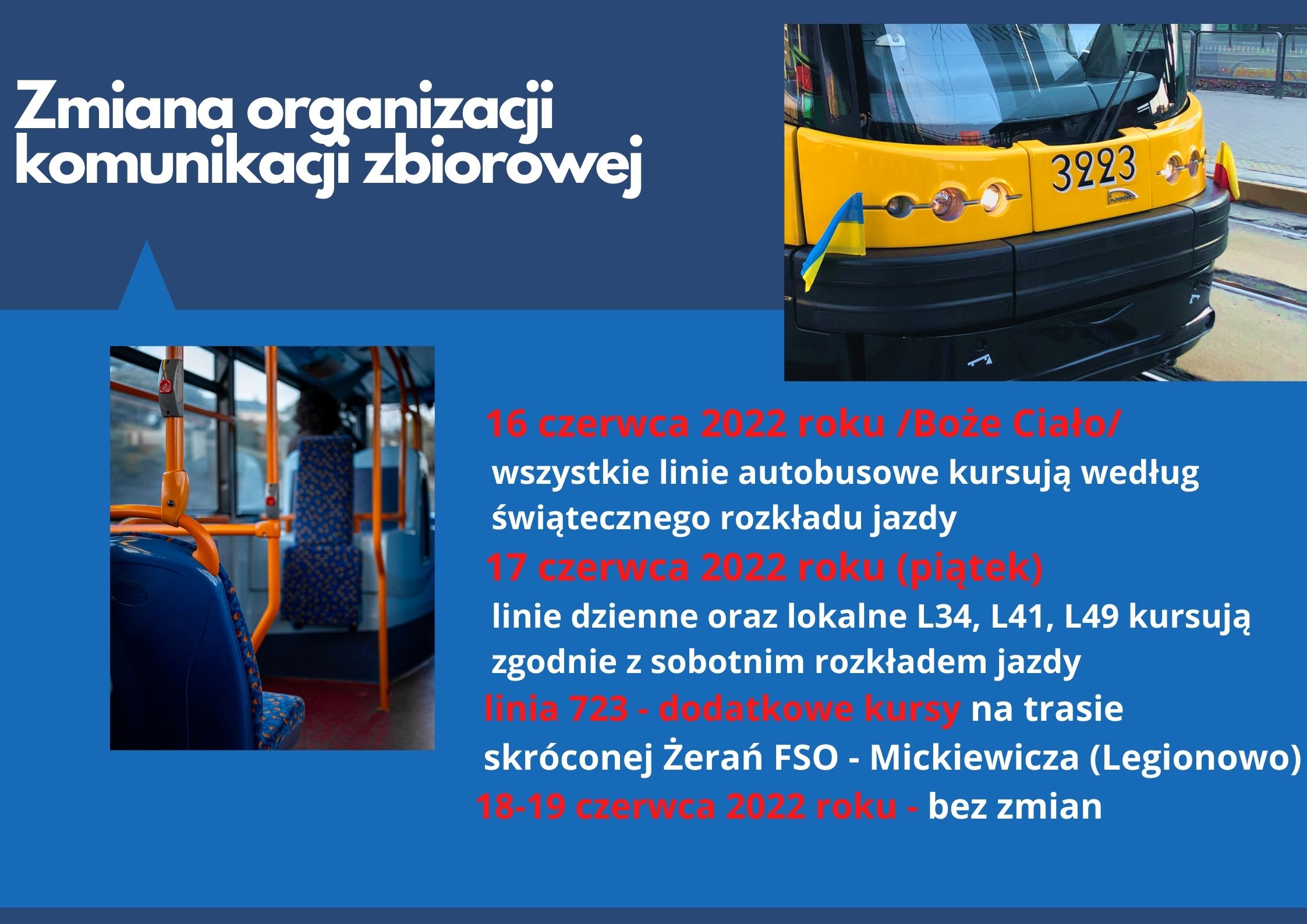 Infografika - zmiana organizacji transportu zbiorowego w okresie weekendu czerwcowego